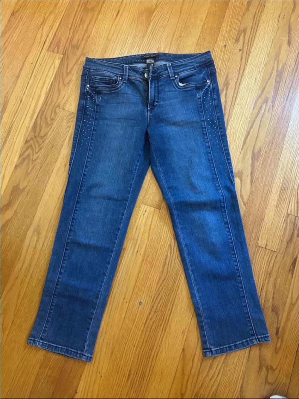 White House Black Market Dark Blue Straight Leg Jeans with Stud Trim